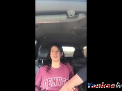 Very cute chick gets fingered to orgasm in back seat